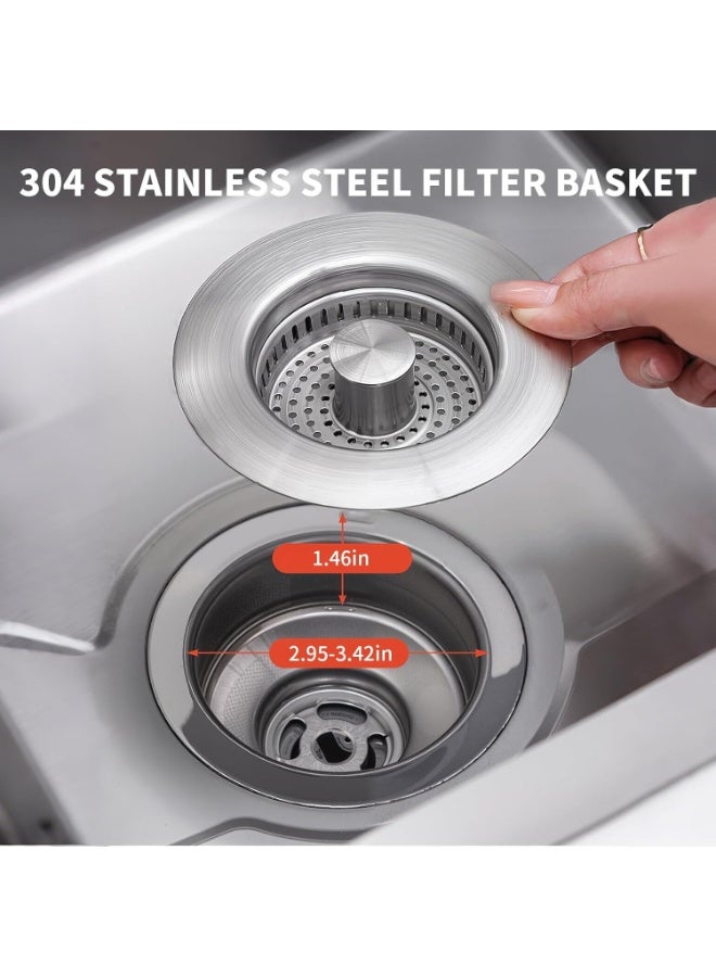 فلتر تصريف حوض المطبخ والحمام 3 في 1 - سدادة دفع منبثقة مع سلة مضادة للانسداد، ومصفاة طعام، وفلتر روائح، ومانع تسرب مياه للمصارف القياسية - Image 5